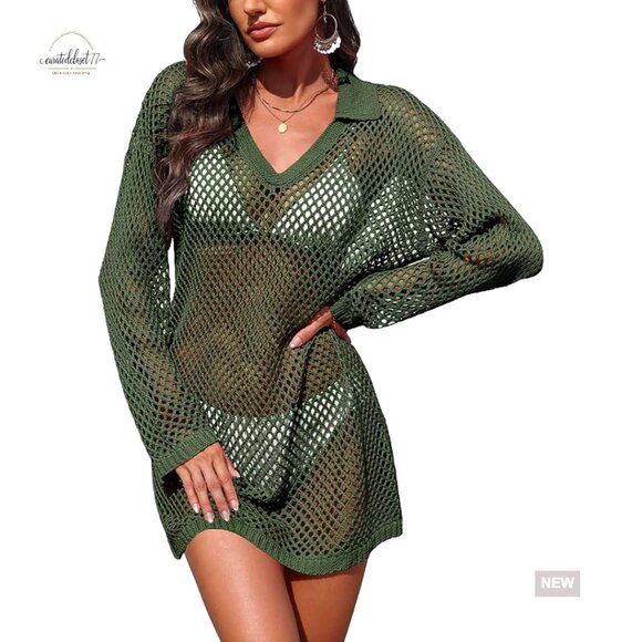 Other - Crochet Swim Coverup Long Sleeve Loose Fit Polyester Beach Vacation Outfit